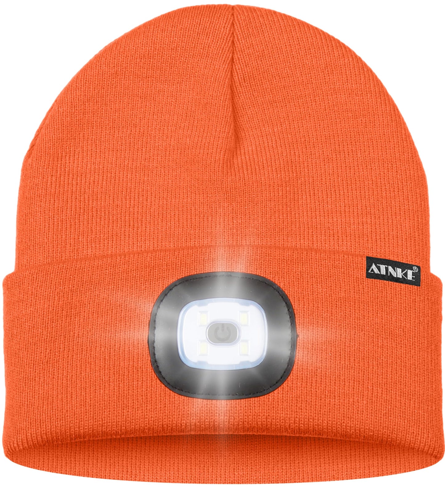 ATNKE LED Lighted Beanie Hat,USB Rechargeable 4 LED Running Headlamp Bright Cap with The Light Gifts for Men and Women/#Bright Orange