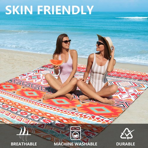 HIHOHO Beach Blanket, Sandproof Beach Mat, Waterproof Quick Drying Lightweight Outdoor Aztec Picnic Mat 79" X 83"/120"x108" for 2-8 Adults for Travel, Camping, Hiking