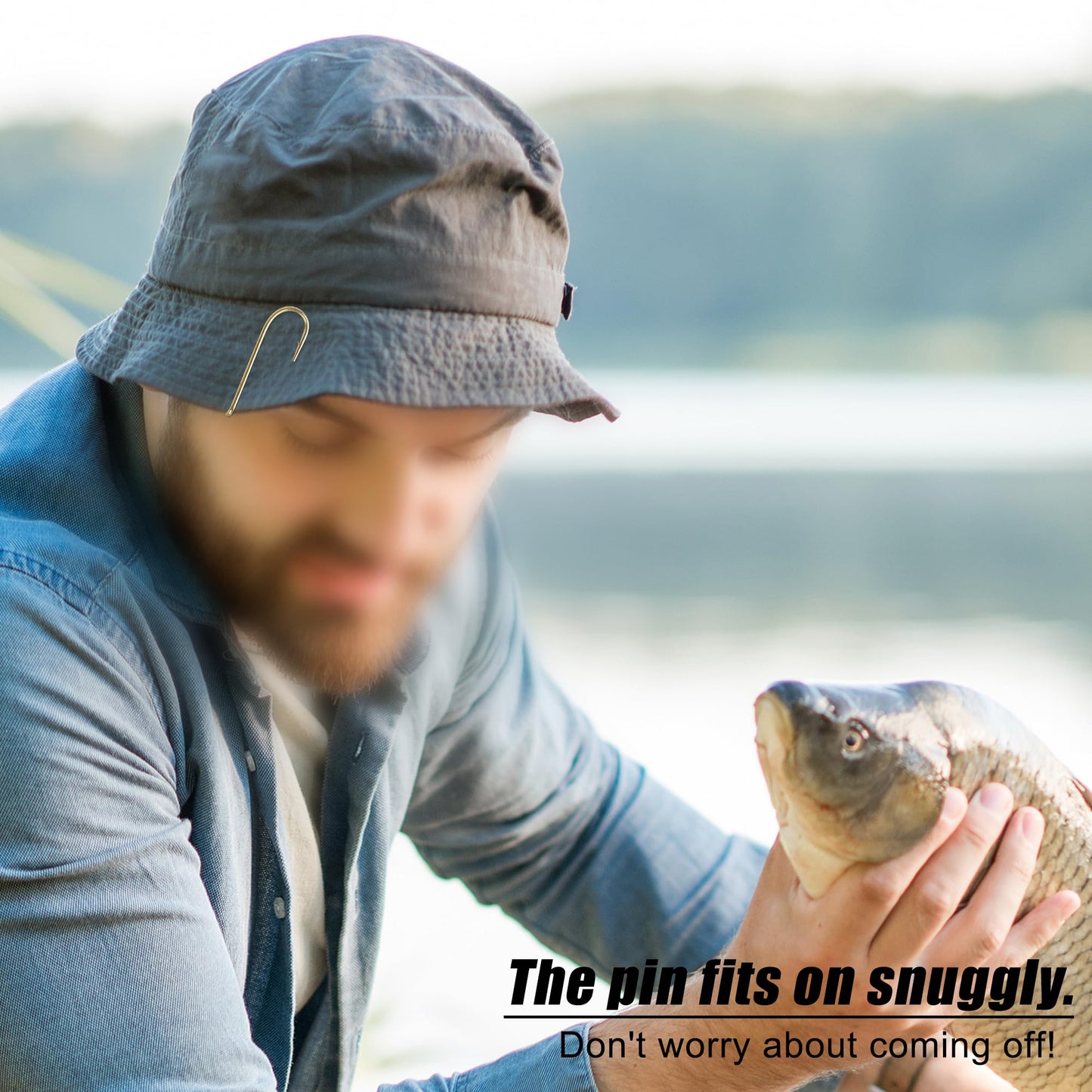 Fishing Hook Hat Pins for Hat,Fish Hook Hat Clip for Hat Tie Clasp Fashion Trend Hat Decoration Gold+Balck 10pcs