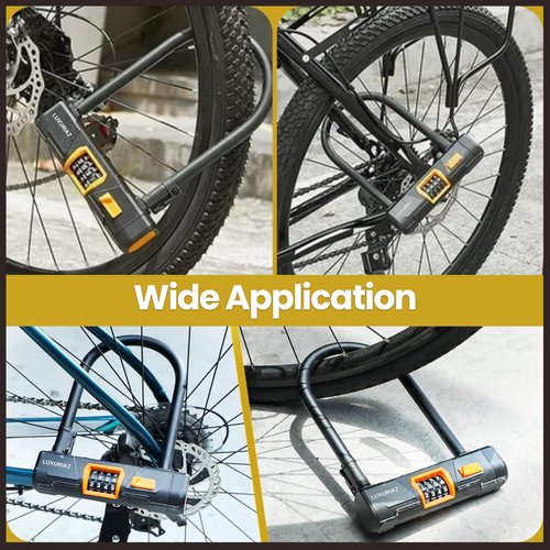Luxuriaz Heavy Duty Bike Lock with 5ft Steel Cable, 4-Digit Resettable Combination U-Lock, Durable Cable Lock for Secure U Lock Bike Protection
