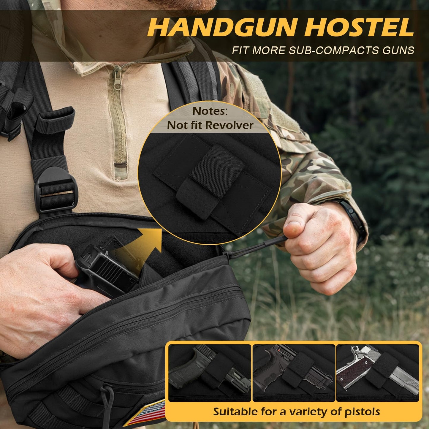 FEIWOOD GEAR Chest Pack Bag for Men, Tactical Concealed Carry Chest Pack with MOLLE，EDC Pouch Bag for Workouts, Running, Cycling, Hiking