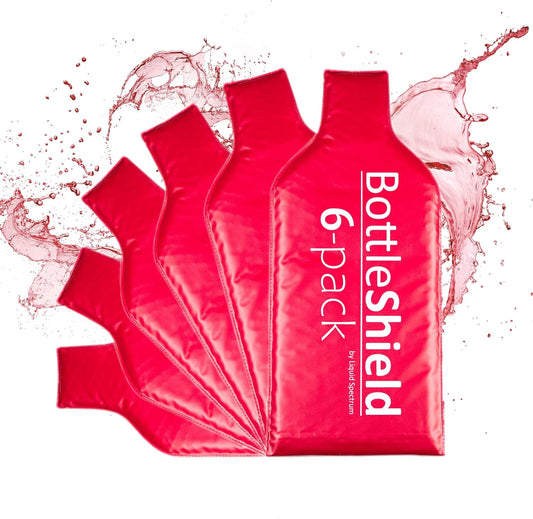 Reusable Wine Protector Travel Bag by Bottle Shield (6-pack) - Unbreakable Bottle Shipping Sleeve, Leak Proof & Double Layer Wine Bubble Wrap Sleeve | Travel Wine Bags for Suitcase Luggage, Red