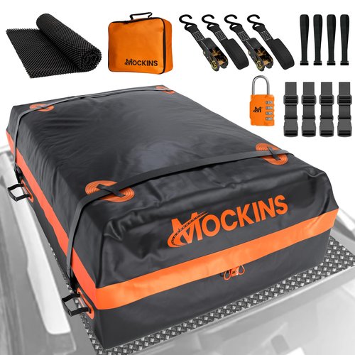 Mockins 30 CuFt Waterproof Rooftop Cargo Bag for Top of Car, SUV, Truck & Large Vehicles | 60"x43"x20" Vinyl Car Roof Bag for Use with or w/o Roof Rack | All-Weather Rooftop Cargo Carrier Set