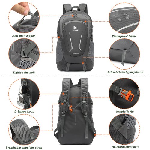 Lightweight Backpack for Men Women Foldable Packable Hiking Travel Backpack Outdoor Camping Waterproof Daypack 45L Grey