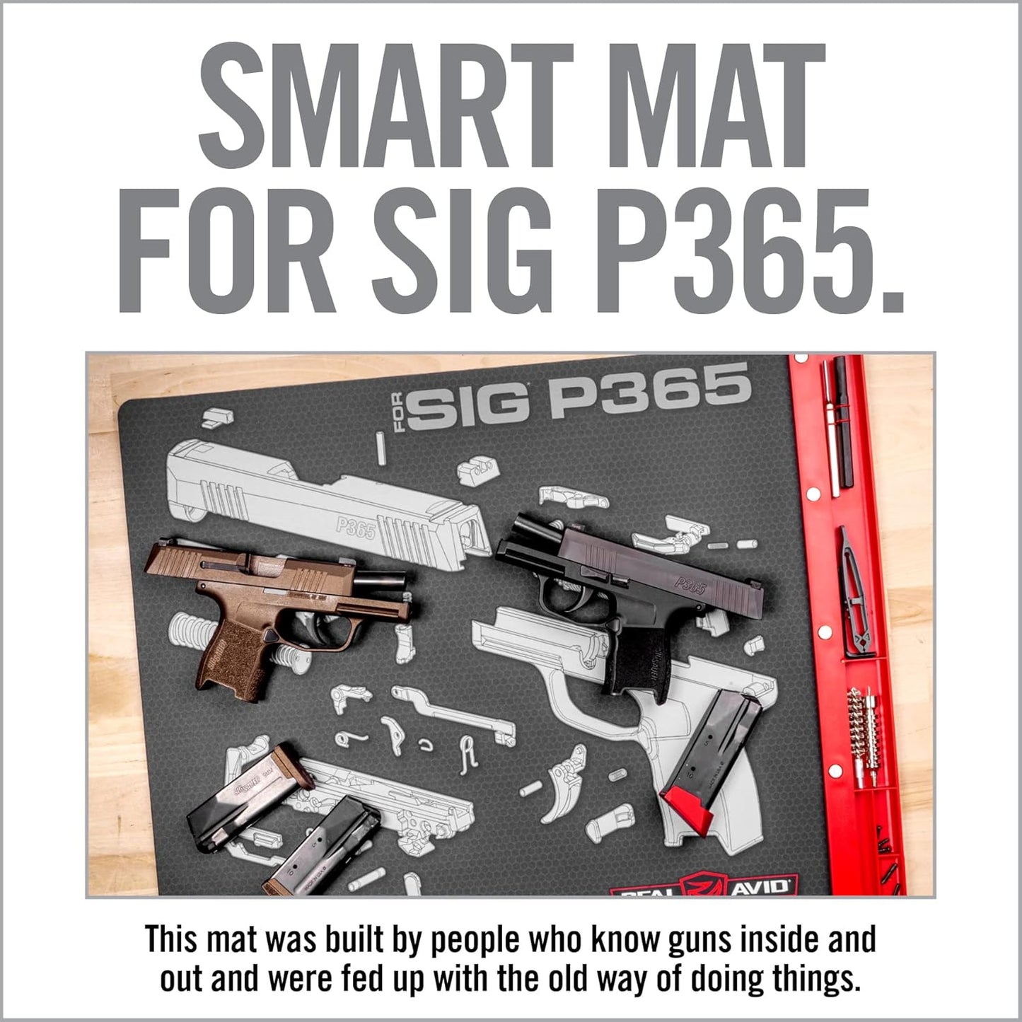 Real Avid Gun Cleaning Mat 19" x 16" with Magnetic Parts Tray | 1911, Glock, Smith & Wesson M&P or Sig Sauer P365 & P365XL (Choose Style Below)