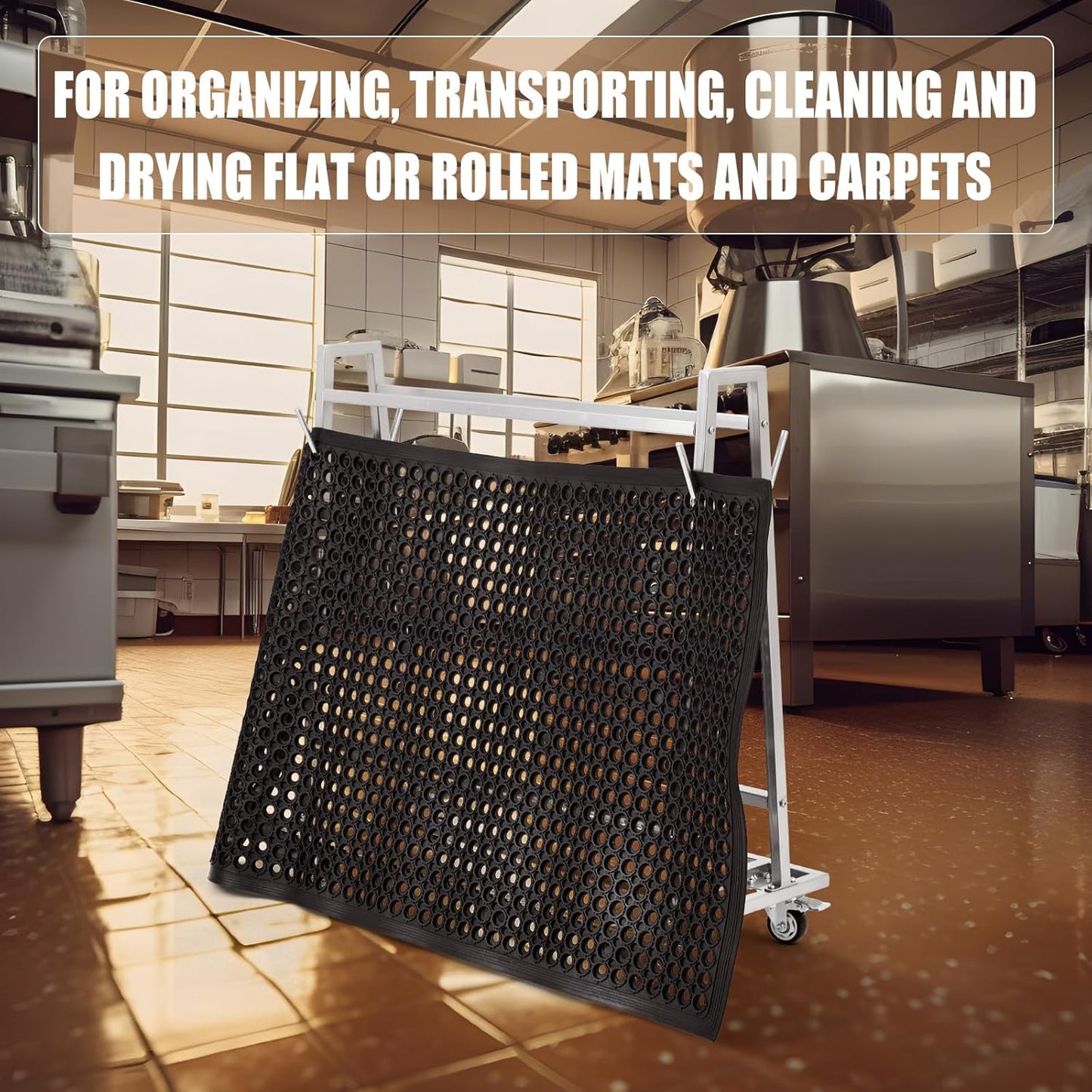 Portamat Transporter & Wash Rack Wash Rack and Mat Transporter Capacity Silver Steel Floor Mat Cart 42" L x 28" W x 40" H