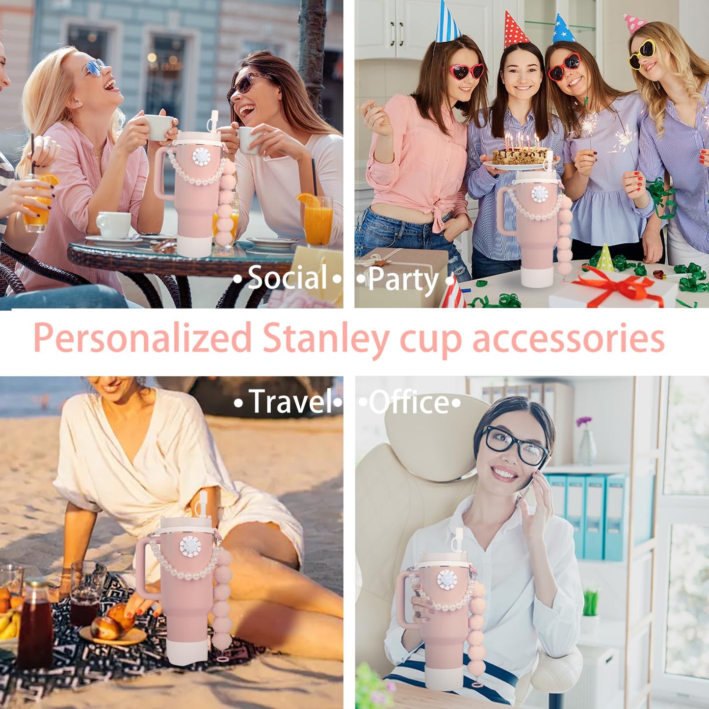 Accessory sets suitable for Stanley Cups contains a water bottle handle strap silicone straw cover silicone cup boot pendant accessory accessories