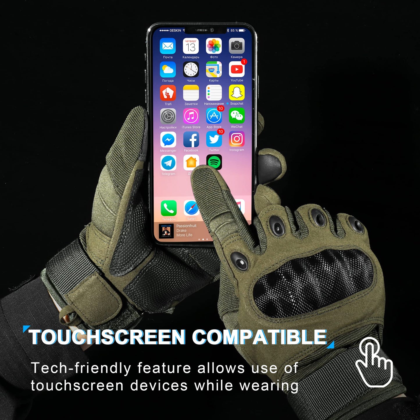 MVPTOO Touchscreen Padded Palm Gloves for Men Green Large