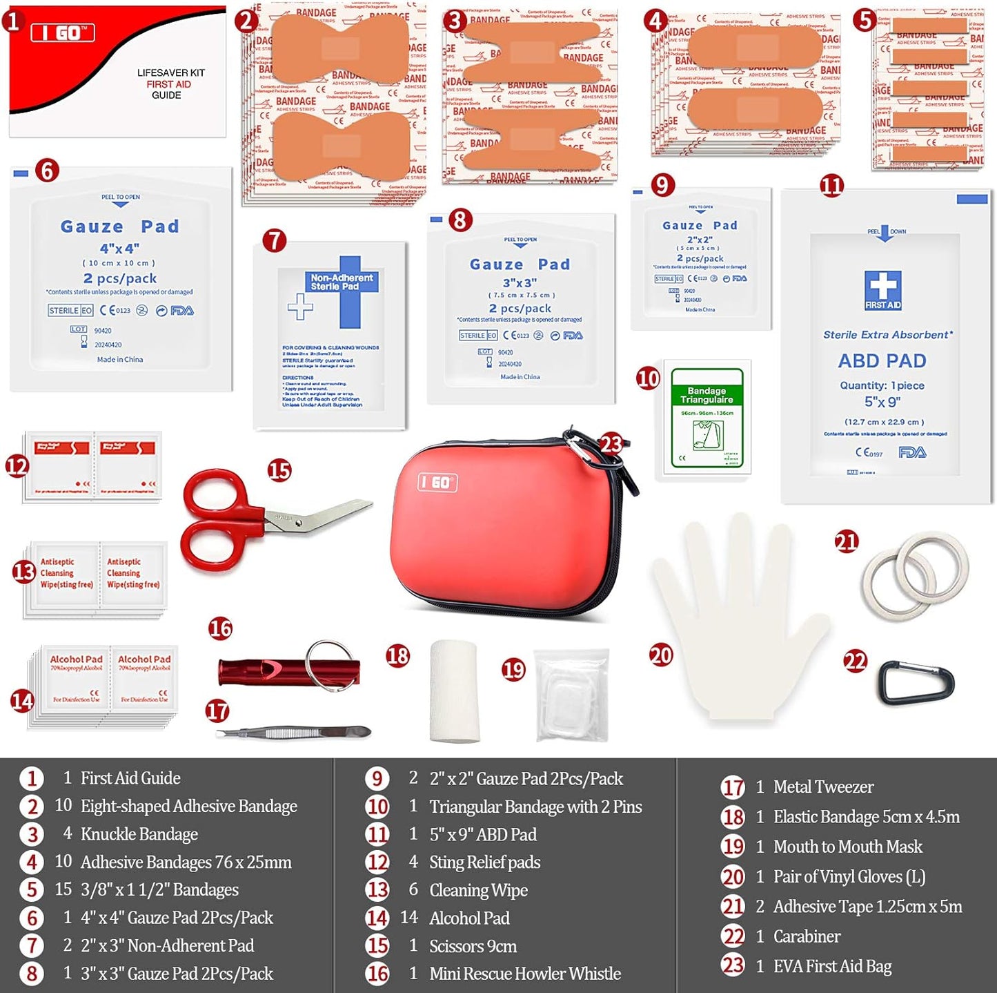 85-Piece Hard Shell Mini First Aid Kit - Compact Emergency Survival Kit for Travel, Hiking, Camping, & Car
