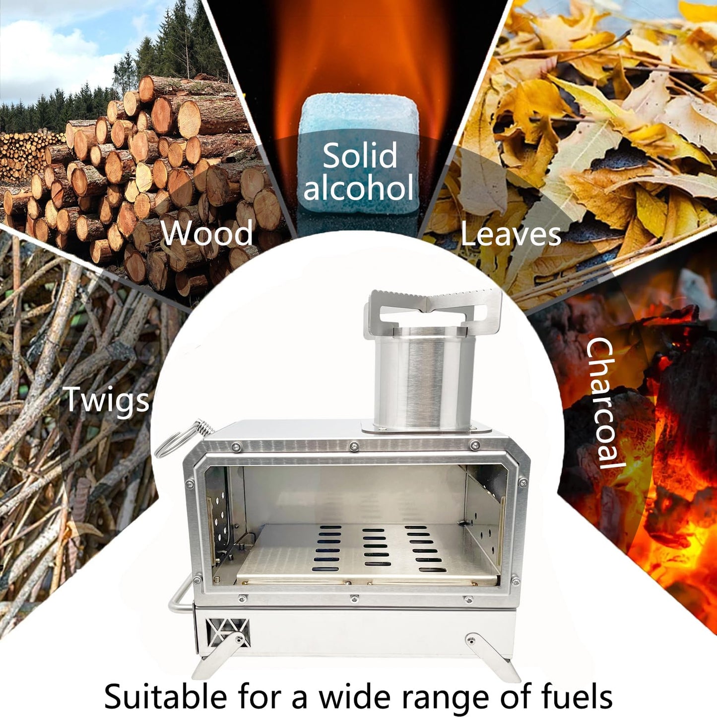 FOAPLE Outdoor Portable Wood Burning Stove，Mini Camp Oven, Camping Stove portable for Cooking, Stainless Steel Wood Burning Stove with Bag, Heat Insulation Pad, Gloves, Wood Stove for Hiking BBQ