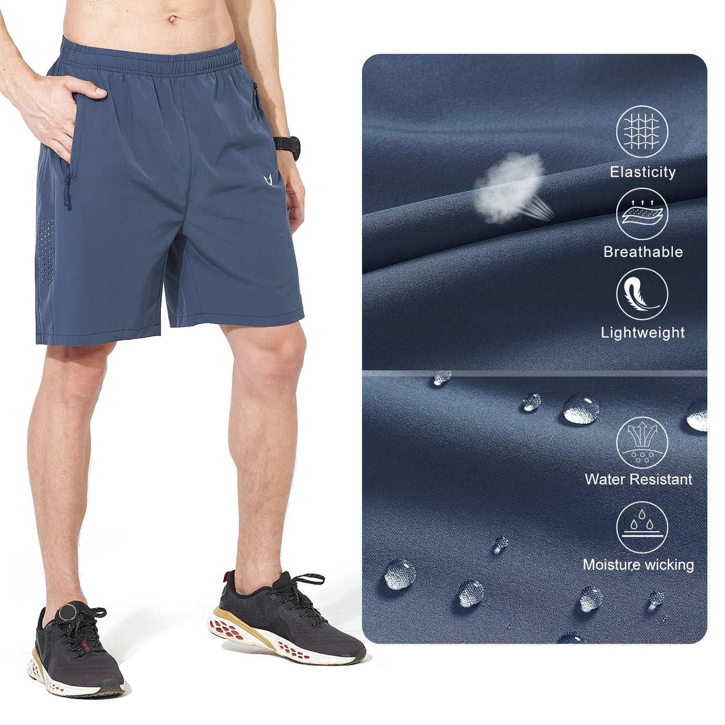NORTHYARD Men's Athletic Running Shorts Gym Workout 7"/9"/5" Quick Dry Lightweight Sports Basketball Tennis 3 Zipper Pockets FEDERALBLUE 2XL