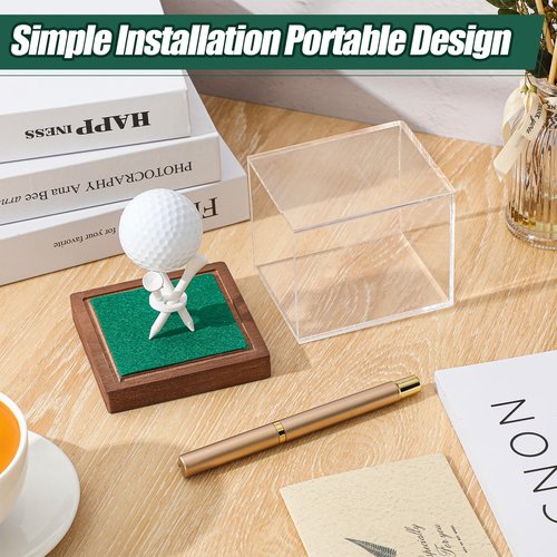 Wenqik Golf Ball Display Case with Wood Base and Tee Acrylic Golf Ball Holder Stand Dust Protection Display Cube Box for Baseball Memorabilia Display Case Gift
