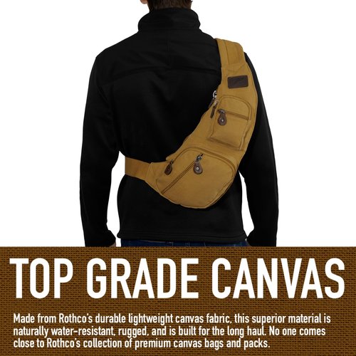 Rothco Vintage Canvas Crossbody Sling Bag – Compact Travel Shoulder Backpack 2L Storage, Woodland Camo