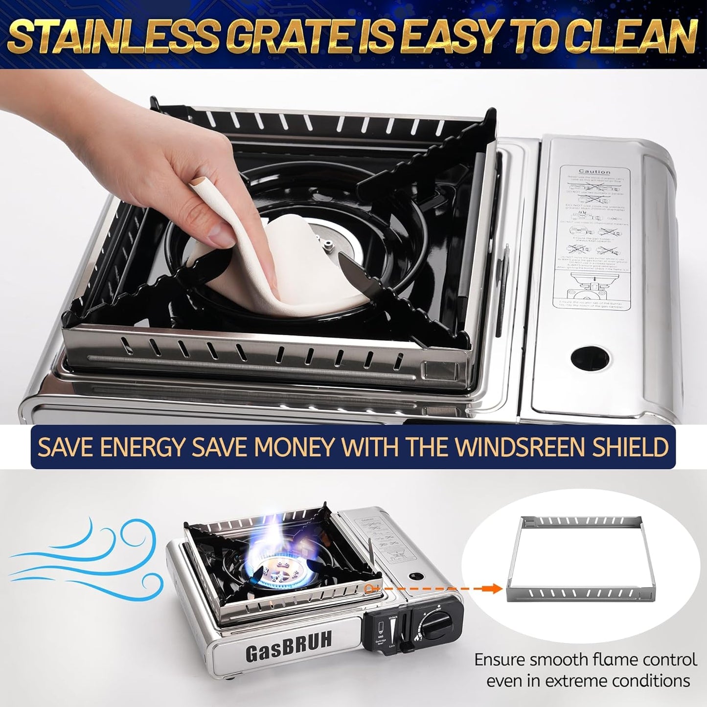 Propane or Butane Stove with Windblocker,Dual Fuel 10000BTU Stainless Steel Portable Camping Stove with CarryCase,Gas Stove for Camping,Tailgating,Outdoor Cooking,Emergency(Fuel not included)