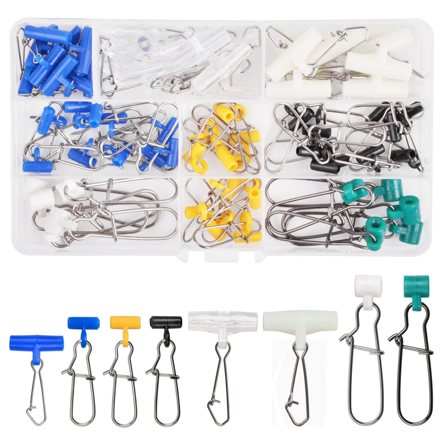 Fishing Line Sinker Slides, 70pcs Heavy Duty Sinker Slider with Stainless Steel Duo-Lock Snap Swivel Weights Connector for Catfishing Rig Tackle