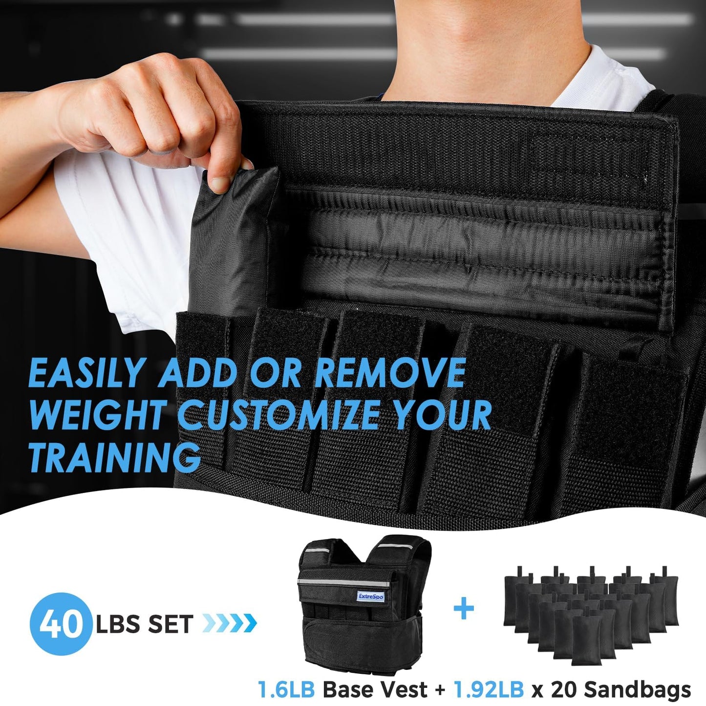 ExtreSpo Adjustable Weighted Vest for Men Women, 40lb Rucking Weight Vests Adjustable for Running, Training Workout, Jogging, Walking