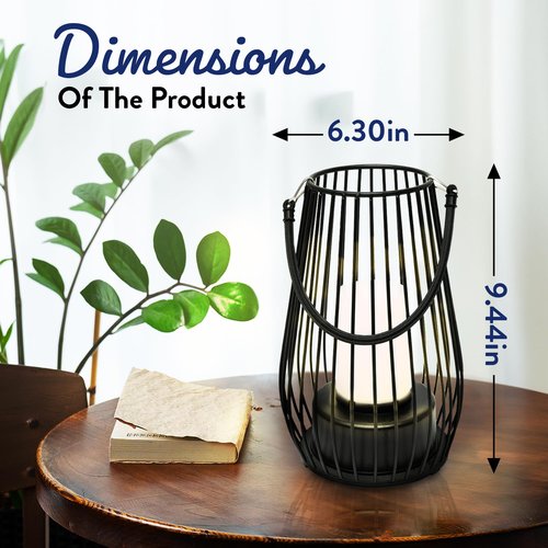 Outdoor & Indoor Metal Cage Lantern USB Rechargeable with Soft Carry Handle (Black)