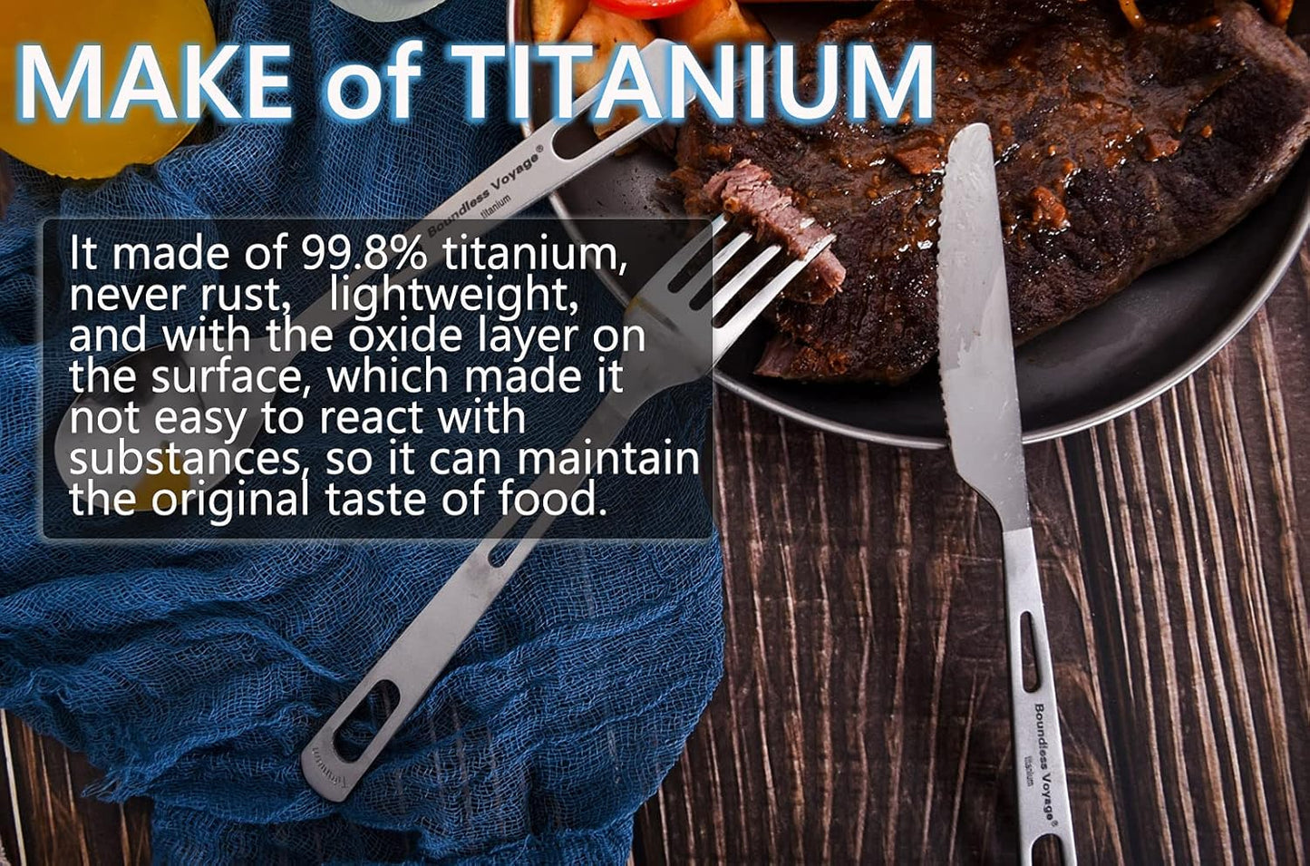 iBasingo Titanium Tableware Camping Fork Spoon Outdoor Cutlery Set Travel Utensils for Picnic Hiking Backpacking Home Use