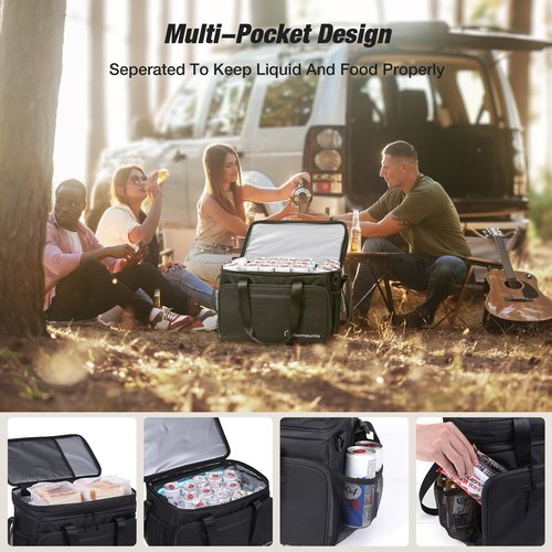 WARMOUNTS Leak Proof Insulated Cooler Bag, 48 Cans Soft Sided Lunch Bag Coolers w/Zippered Top, 5-Layer Large Ice Chest Bag for Camping, Beach & Travel