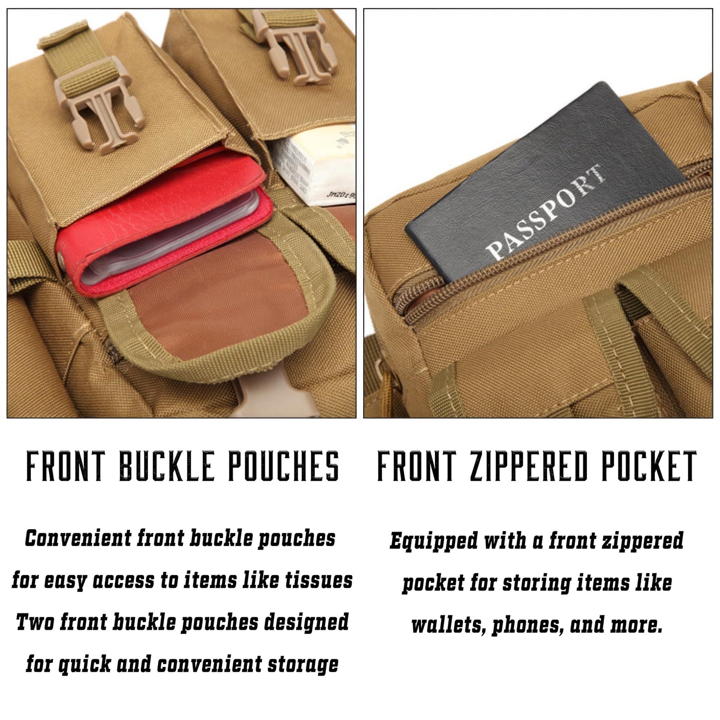Piscorush Tactical Waist Pack with Water Bottle Holder Versatile and Waterproof Military Fanny Pack Utility Belt for Outdoor Hiking Camping Fishing (Khaki)