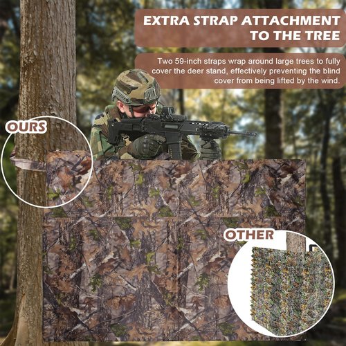 Hunting Tree Stand Blind Cover - 110'' X 40'' Big 2-3 Person Treestand Camo Blind Cover, Universal Camouflage Ground Blind with Quiet Zipper, Outdoor Hunting Gear Accessories for Deer Turkey