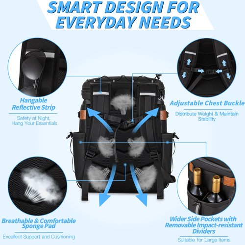BAOXA Cooler Backpack with Insulated Waterproof Cover (Extra), 42 Cans Backpack Coolers Insulated Leak Proof, Large Portable ice Chest Backpack for Camping Picnic Beach (Black)
