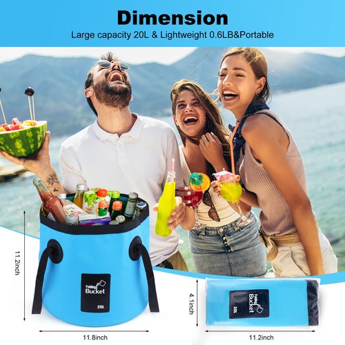 B013 Collapsible Bucket with Handle - Foldable Water Bucket for Easy Storage | Durable & Portable Folding Bucket for Camping, Hiking (Blue)