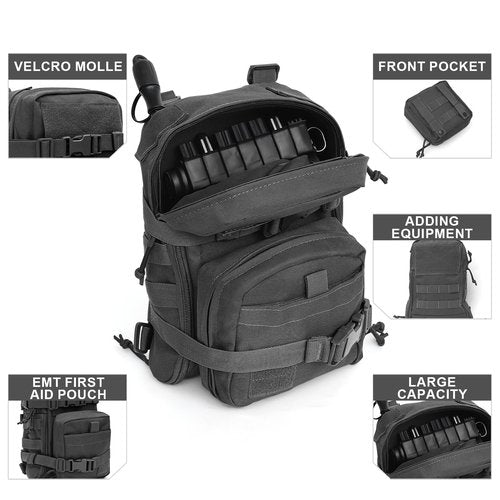 GZ XINXING Tactical Hydration Backpack, Outdoor Water Backpack Carrier Pack for Vest Backpack, Holds 1.5L Water Bladder, Mini MOLLE Tactical Backpack for Hiking, Biking, Running, Climbing