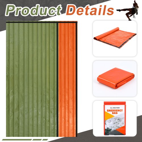 Preboun 50 Pcs Emergency Sleeping Bag Portable Lightweight Survival Bag Thermal Bivy Sack Waterproof Emergency Blanket Survival Gear for Outdoor Camping Hiking Homeless People Shelter (Orange,Green)