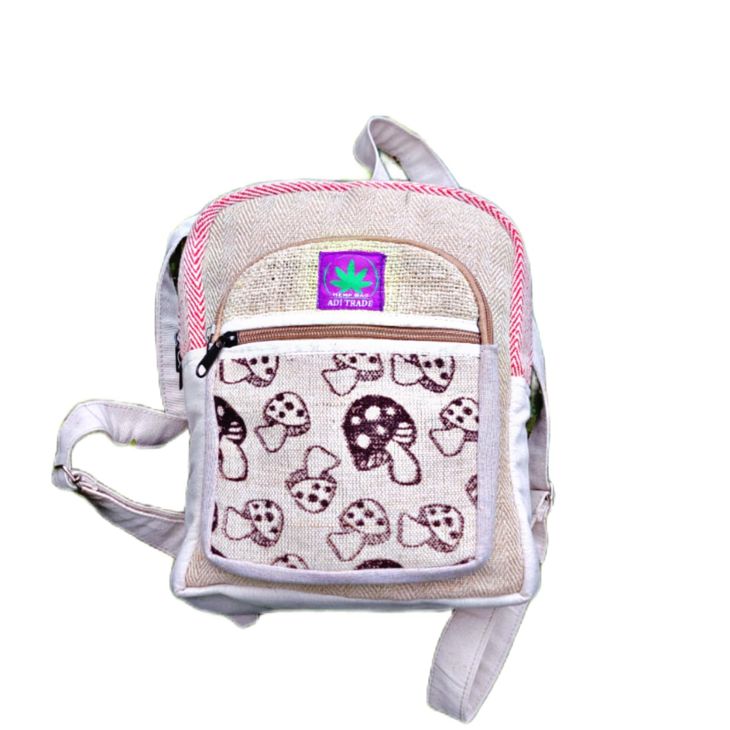 Generic RARA Natural Handmade MINI Hemp backpack, eco-friendly stylish unisex casual backpack Hiking, Travelling and Walking (Mushroom red)