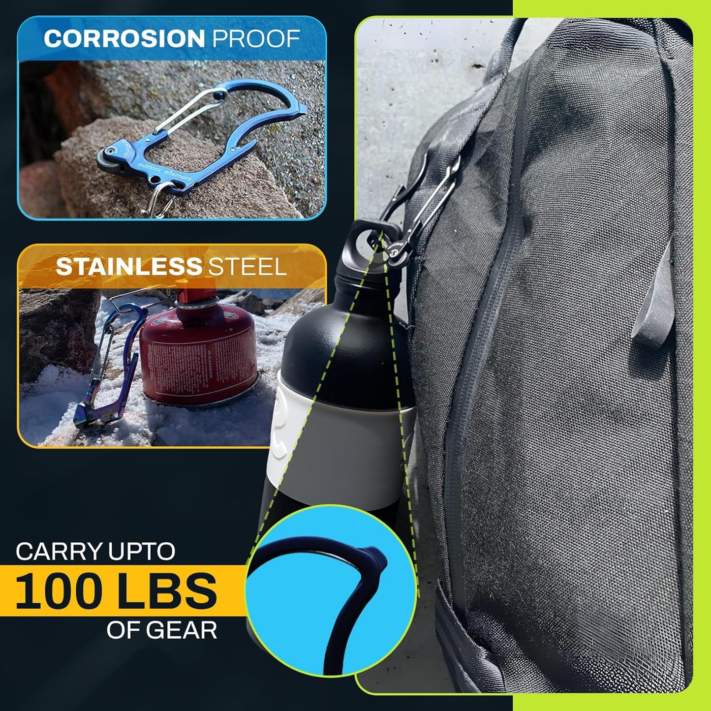 Firebiner 6-in-1 Fire-Starting Carabiner EDC Emergency Multitool -Keychain,Utility Blade,Bottle Opener,& More