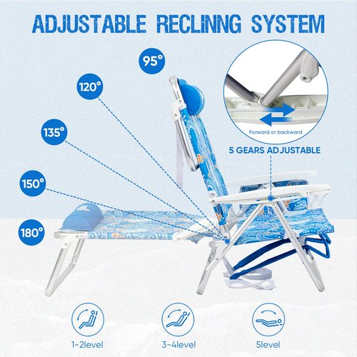 Old Bahama Bay Backpack Beach Chair, Aluminum Lightweight Reclining 5-Position Lounge Chair for Adults Heavy Duty Support 400 LBS Portable Folding with Cooler Bag Camping Chair for Sand Outdoor