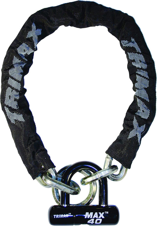 Trimax Thex Super Chain 3' 3" L with 12Mm Links & Max40 Disk Lock THEX3340, Wrap Packaging, Black