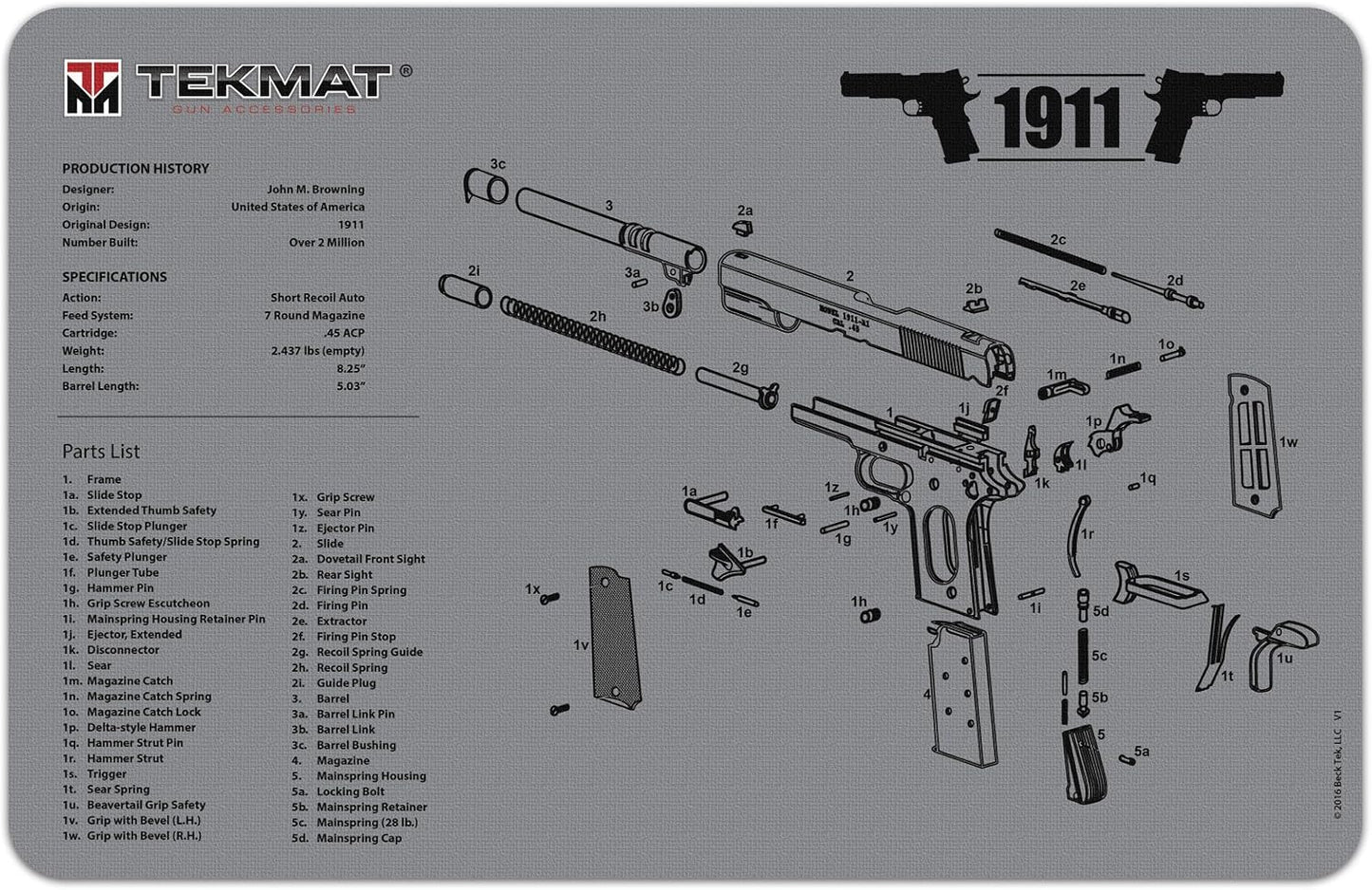 TekMatGun Cleaning Mat 1911