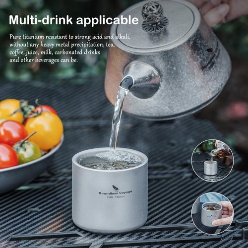 Boundless Voyage Titanium Double-wall Cup 75ml Backpacking Portable Camping Mug Lightweight Heat Resistant Coffee Cup