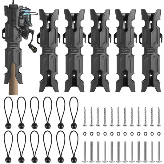 6 Pcs Mecha Boats Fishing Rod Holders,Wall Mounted Fishing Rod Holder Bracket Tube for Kayak with Screws,Ball Bungee Cords,Fishing Rod Storage Tubes for Boats,Cooler,Kayak,Crate,Garage,Trailer,Truck