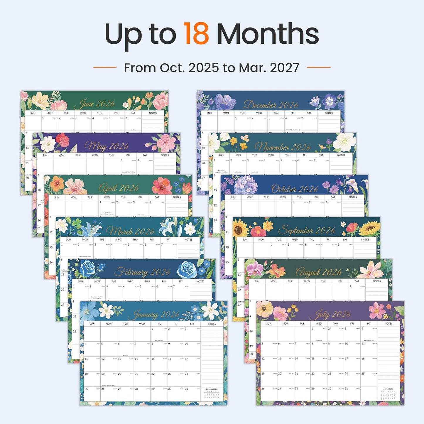 SUNEE Desk Calendar 2025-2026 17x12, 18 Months, JUL. 2025 - DEC. 2026, Academic Desk Blotter Calendar 2025-2026, School Year Large Calendar for Teacher, Black