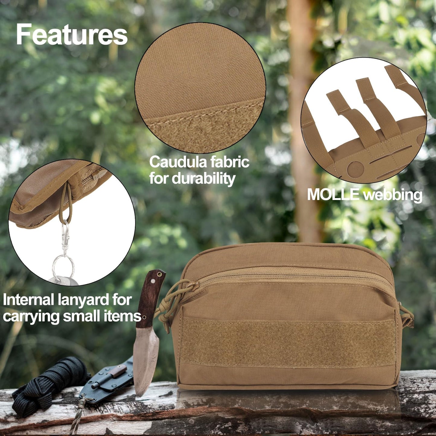 AOUTACC Tactical MOLLE Pouch,Molle Admin Pouch, Zippered Organizer Pocket,Chest Rig Molle Bag for Tactical Vest and Organizer Panel-Brown