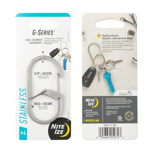 Nite Ize G-Series Dual Chamber Carabiner - Carabiner Clip for Water Bottles, Hats & Keychains - Dual Chamber Key Organizer - Key Holder Accessories - Size 4, Stainless (4 Pack)