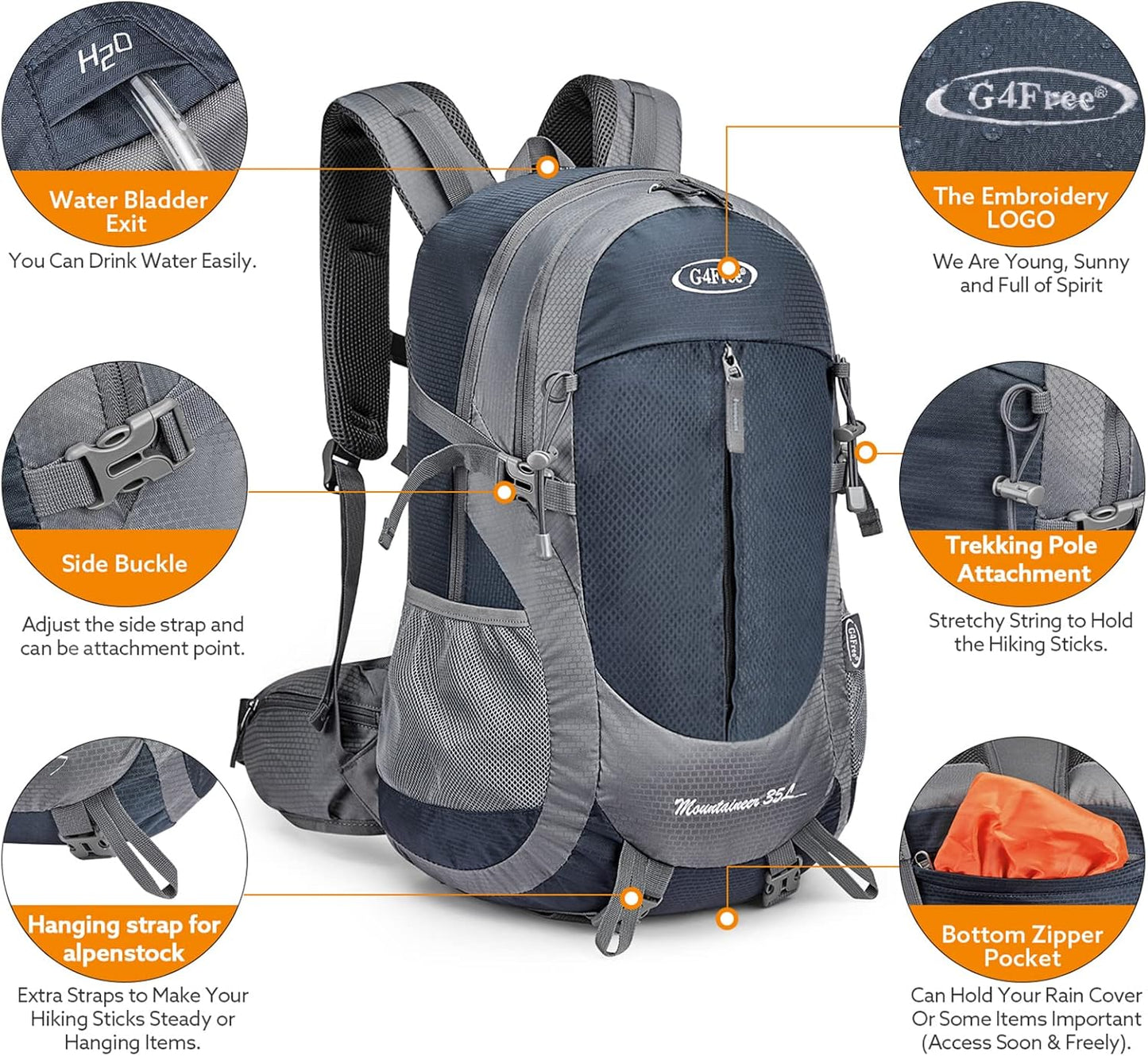 G4Free 35L Hiking Backpack Water Resistant Outdoor Sports Travel Daypack Lightweight with Rain Cover for Women Men (Peacock Green)