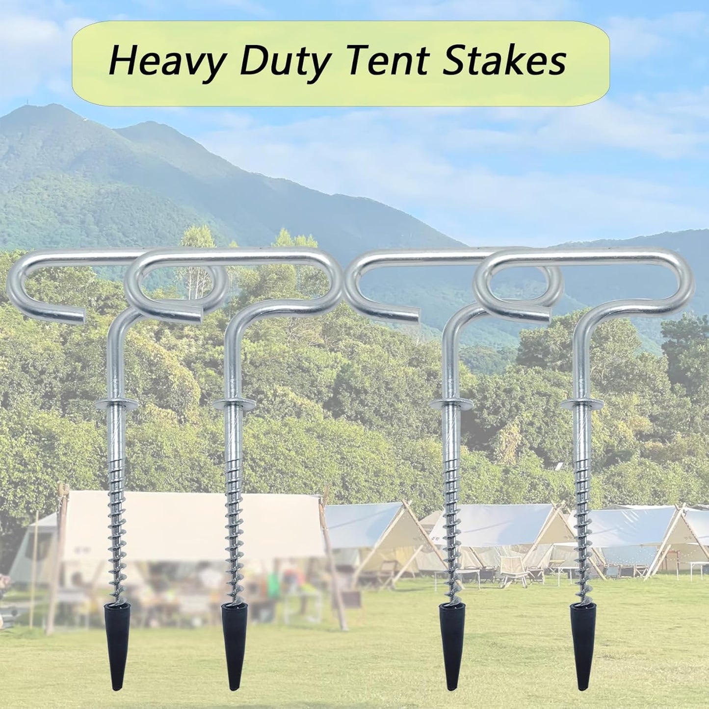 4Pcs Heavy Duty Tent Stakes, 18cm Ground Anchors, Threaded Peg for High Winds, Ice Fishing Shelter Nails, Metal Stake for Outdoor Summer Camping Activities, Durable Tent Fixer Spikes