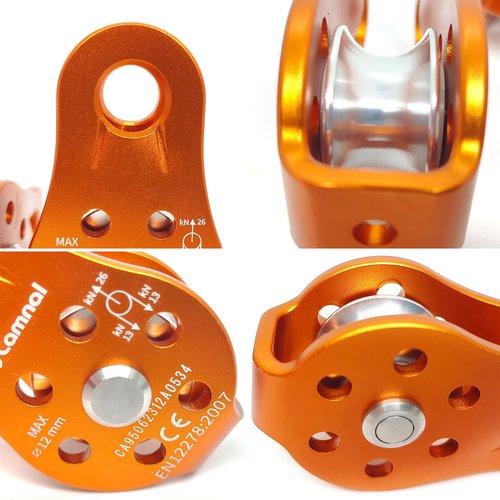 LILYXIN 26KN Fixed Plate Micro Pulley, Small Aluminum Rope Pulleys, Climb Bearing Hitch Pulley for Climbing, Rappelling, Aloft Work Etc (26KN, Orange, 2)