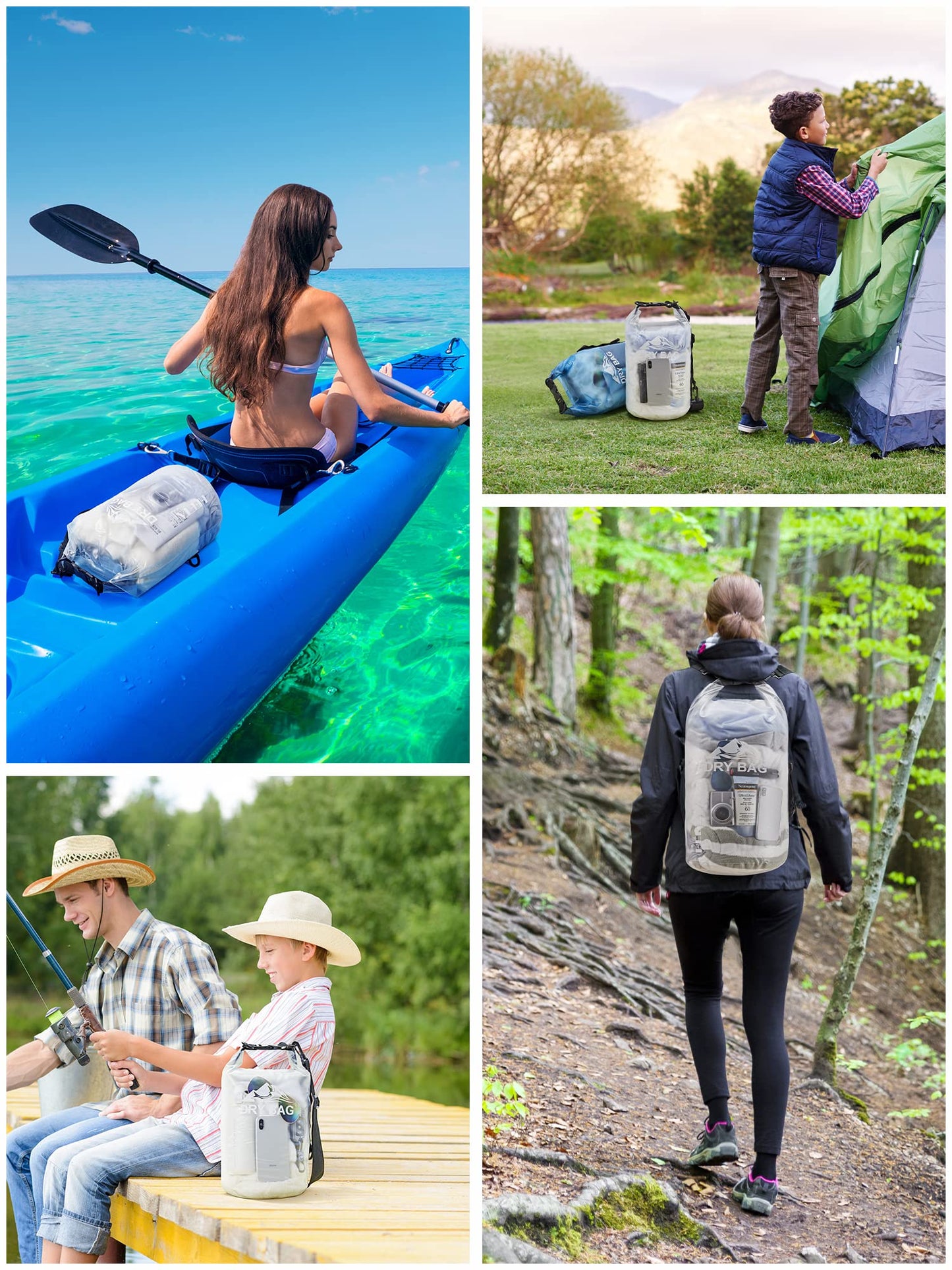 HEETA Dry Bag Waterproof for Women Men, Roll Top Lightweight Dry Storage Bag Backpack with Phone Case for Travel Swimming Boating Kayaking Paddle Board Camping Beach Accessories (White, 30L)