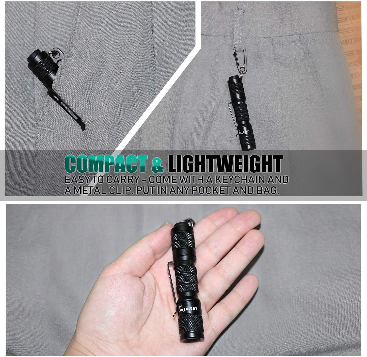 Ultra Bright Compact EDC Keychain LED Flashlight 180lm Pocket Flashlight with Battery IPX7 Waterproof Tail Switch Flashlights for Camping, Hiking, Outdoor Activity and Emergency Lighting