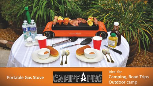 Campy Pro 2-Burner Butane Camping Stove – Portable Outdoor Gas Grill with Carrying Case for BBQ, RV, Picnic, Tailgating, and Camping Cooking
