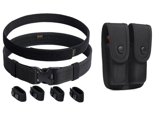 TACNEX Duty Belt w/Hook Lining 2" Police Duty Belts XXL(43"-47") + Double Magazine Pouch for Duty Belt Pistol Mag MOLLE Holster