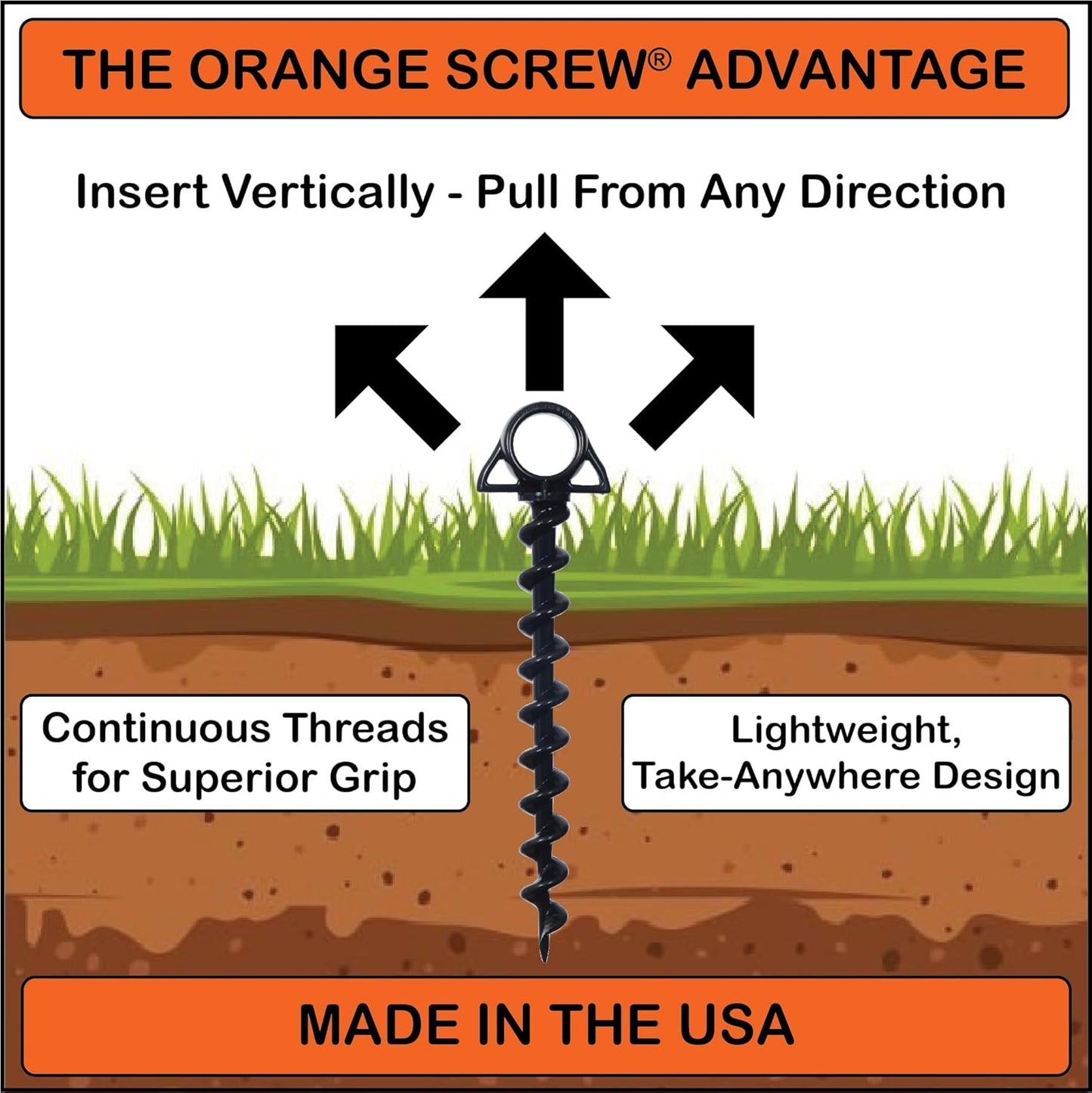 Ultimate Ground Anchors: Heavy Duty Screw-in Tent Stakes for High Wind, Sand, Canopies, and Camping - Made in USA, 100% Recycled, Included T-Grip Tool - (Large, 2 Pack)