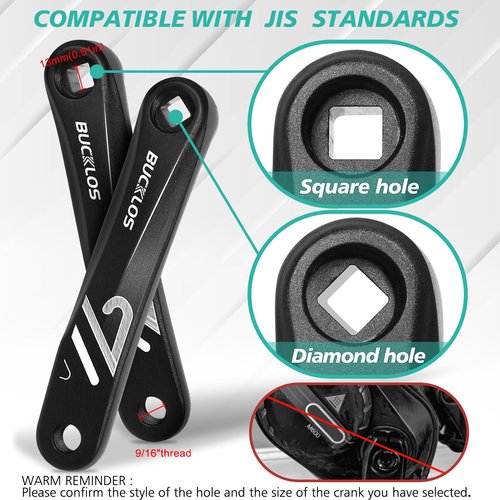 BUCKLOS Ebike Mountain Bike Square/Diamond/Hollow Crank Arm -152MM/170MM/175MM MTB Aluminum Bicycle CrankSet for Electric Bike/Road Bike/Commuter Bike/Exercise Bike/Fat Bike