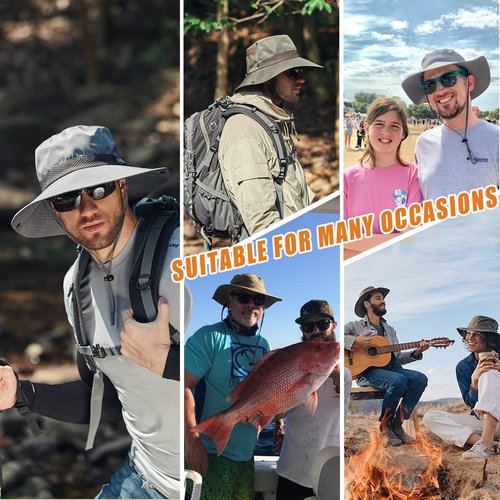 Koreshion Men Sun Hat UV UPF Wide Brim Summer Hat Waterproof Breathable Fishing Hat Adjustable Foldable Boonie Cap Outdoor Beach Hiking Safari Golf Black