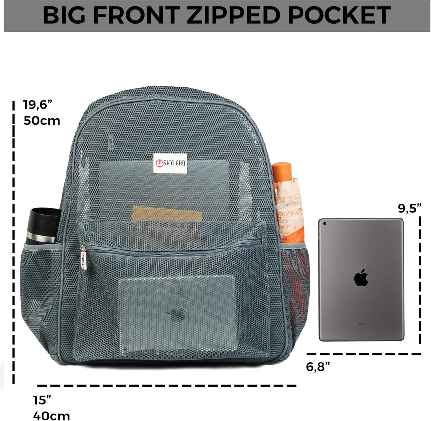 SHYLERO Mesh Backpack XXL (36L) - Lightweight Heavy-Duty Clear Backpack Made of Reinforced 3D Mesh - H19.6 xW15 xD7